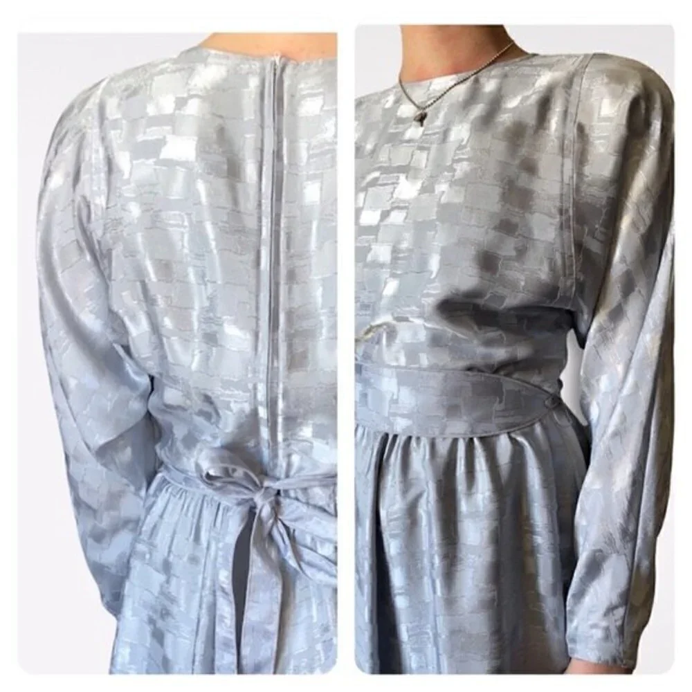 Vintage 80s Leslie Fay Jacquard Metallic Midi Dress Small - Picture 5 of 16